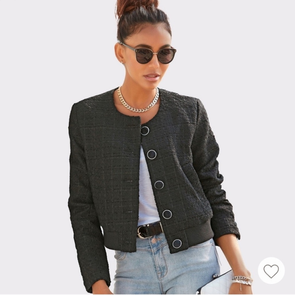 Women's Black Tweed Textured Jacket